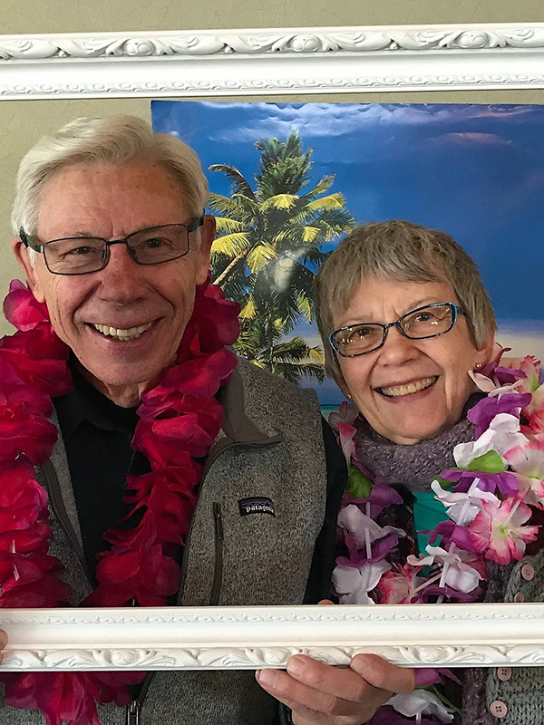 Jim and Walta pose at our tropics themed memory cafe